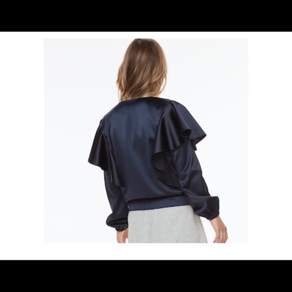 ⬇️K/lab asymmetrical Ruffle satin jacket sz M NWT - Picture 2 of 4